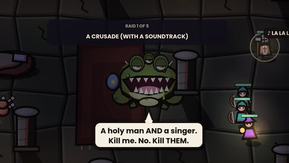 The Bog Toad wakes up as a priest and a bard walk into his lair